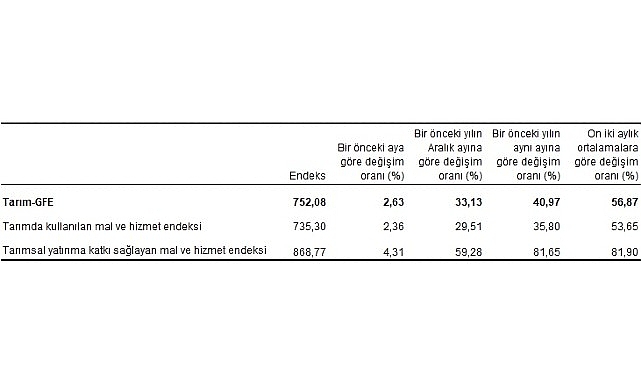 Tarımsal girdi fiyat endeksi (Tarım-GFE) yıllık yüzde 40,97, aylık yüzde 2,63 arttı