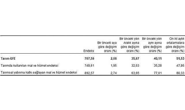 Tarımsal girdi fiyat endeksi (Tarım-GFE) yıllık yüzde 40,11, aylık yüzde 2,06 arttı